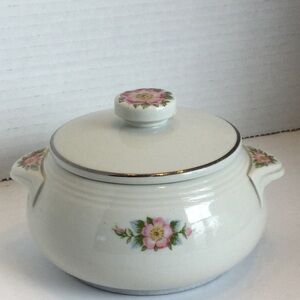 Halls Superior Quality Kitchenware Rose White Floral Ceramic Lidded Dish VTG
